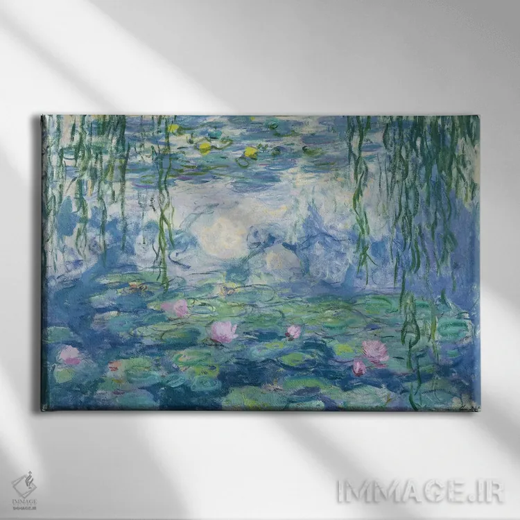 تابلو نیلوفرهای آبی، ۱۹۱۶-۱۹ اثر کلود مونه (نقاش معروف فرانسوی) - نمای روبهرو روی دیوار