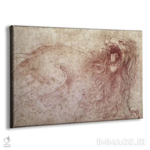 تابلو طرحی از یک شیر غران اثر لئوناردو داوینچی (نقاش و مخترع ایتالیایی) - نمای پرسپکتیو محصول