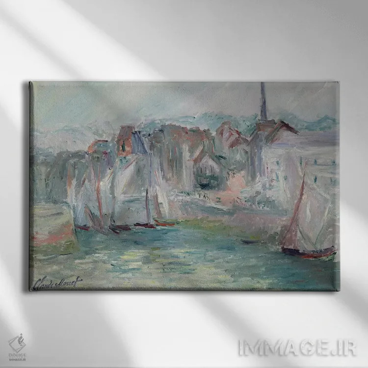 تابلو قایقها در بندر اونفلر، ۱۹۱۷ اثر کلود مونه (نقاش معروف فرانسوی) - نمای روبهرو روی دیوار