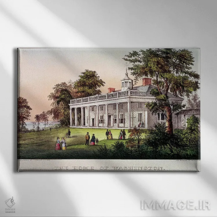 تابلو خانه جرج واشنگتن، مانت ورنون، ویرجینیا، منتشرشده توسط ناتانیل کوریِر اثر مکتب آمریکایی (سبک یا گروه هنری) - نمای روبهرو روی دیوار