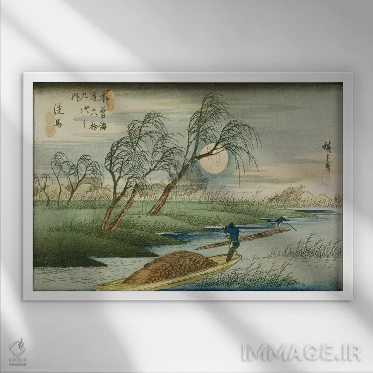 تابلو سبا (نام خاص) اثر اوتاگاوا هیروشگه (نقاش و چاپگر ژاپنی اوکییو-ئه) - نمای قابدار سفید