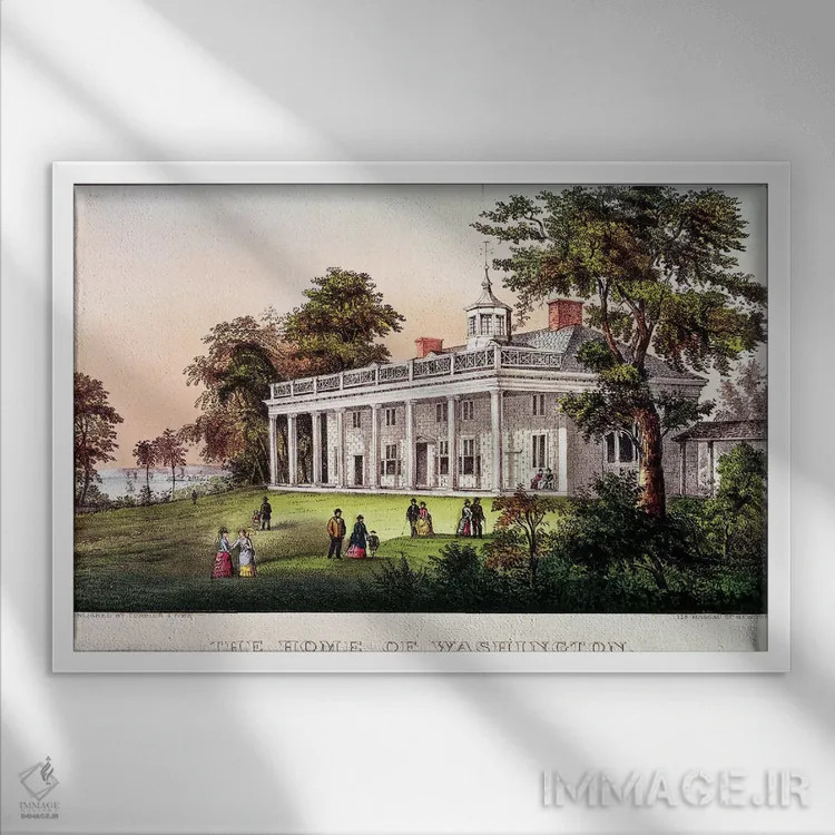 تابلو خانه جرج واشنگتن، مانت ورنون، ویرجینیا، منتشرشده توسط ناتانیل کوریِر اثر مکتب آمریکایی (سبک یا گروه هنری) - نمای قابدار سفید