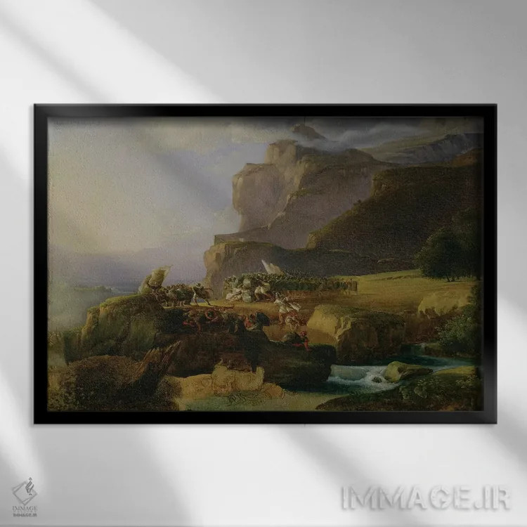 تابلو نبرد ترموپیل در ۴۸۰ پیش از میلاد، ۱۸۲۳ اثر ماسیمو تاپارلی د آتزلیو - نمای قابدار مشکی