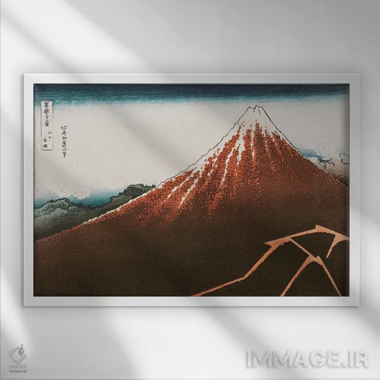 تابلو فوجی بر فراز رعد و برق (موزه گیمه) اثر کاتسوشیکا هوکوسای (نقاش و هنرمند ژاپنی) - نمای قابدار سفید
