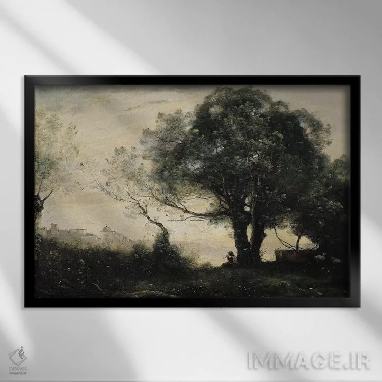 تابلو یادگاری از کاستل گاندولفو اثر ژان باتیست کامیل کورو - نمای قابدار مشکی