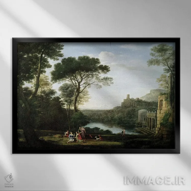 تابلو منظره با حوری اِجریا (شخصیت اسطورهای) اثر کلاد لورن - نمای قابدار مشکی