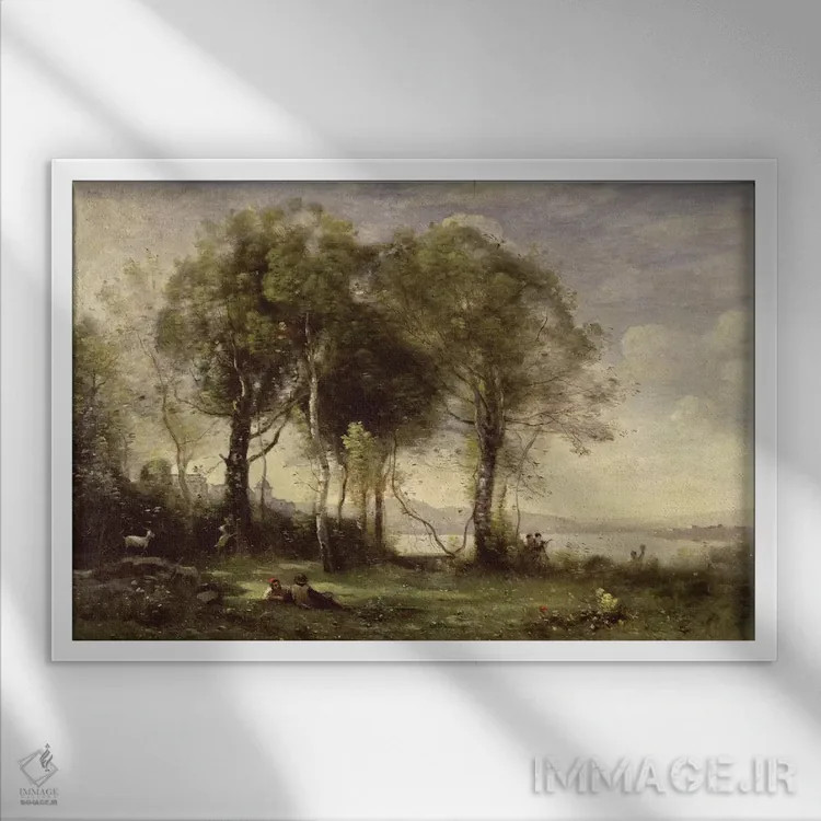 تابلو بزچرانهای کاستل گاندولفو، ۱۸۶۶ اثر ژان باتیست کامیل کورو - نمای قابدار سفید