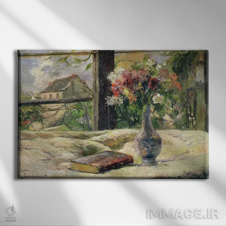 تابلو گلدان گل اثر پل گوگن - نمای روبهرو روی دیوار