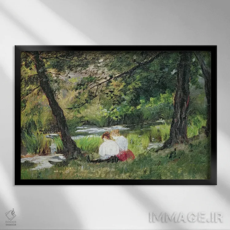 تابلو دو زن نشسته اثر مری استیونسون کاسات (نقاش آمریکایی) - نمای قابدار مشکی