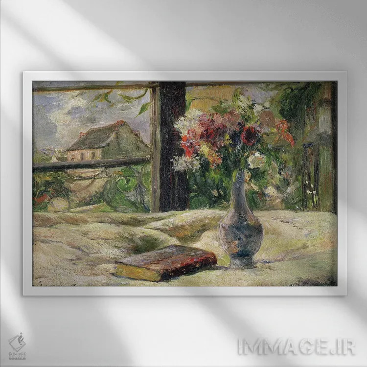 تابلو گلدان گل اثر پل گوگن - نمای قابدار سفید