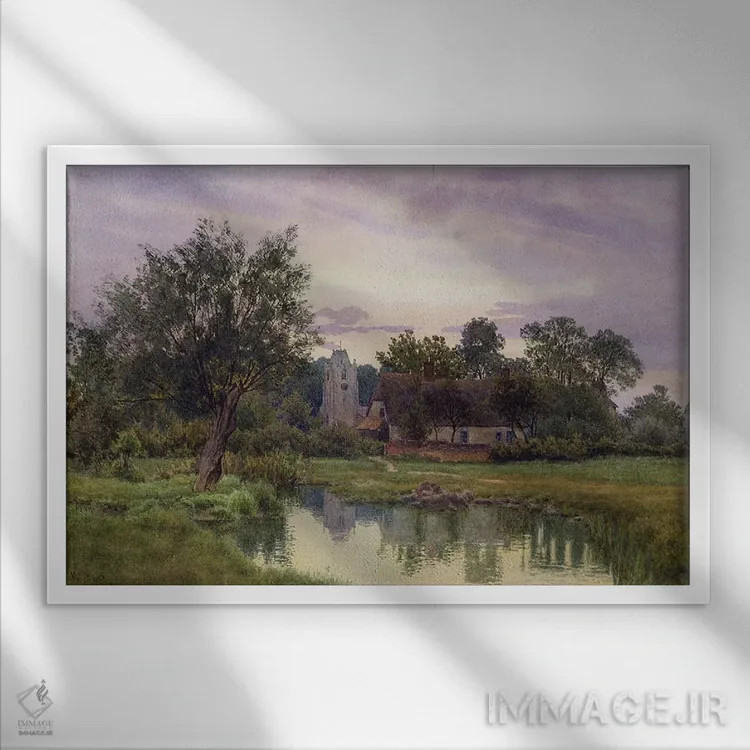 تابلو غروب، کلیسای همینگفورد گری، هانتینگدونشایر اثر ویلیام فریزر گاردن - نمای قابدار سفید