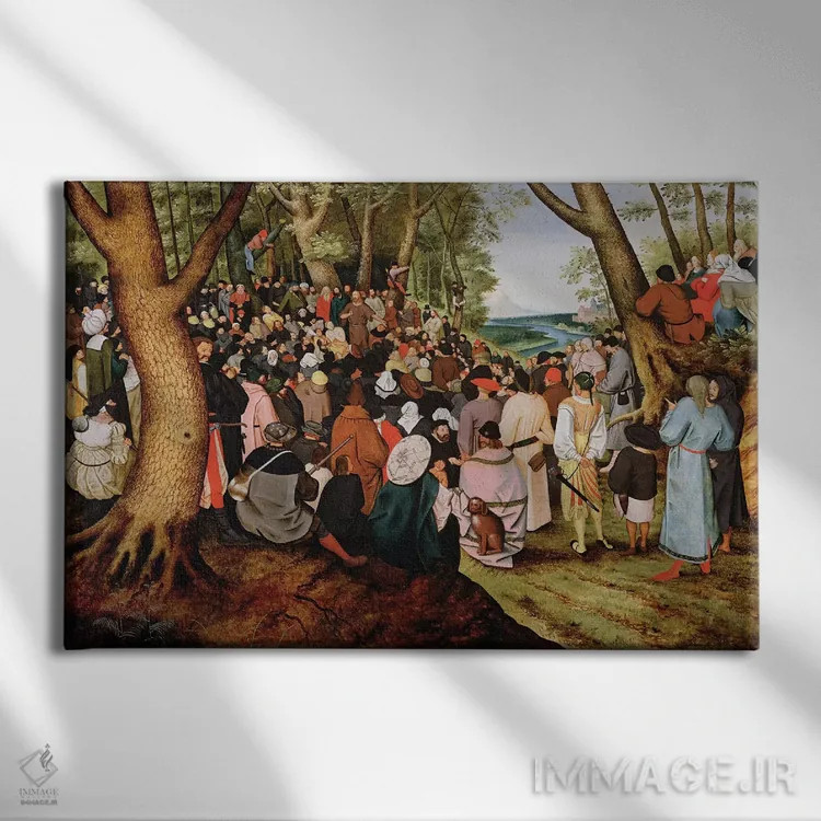 تابلو منظره با خطابهٔ یحیی تعمیددهنده (انجیل) اثر پییتر بروگل پسر (نقاش هلندی) - نمای روبهرو روی دیوار