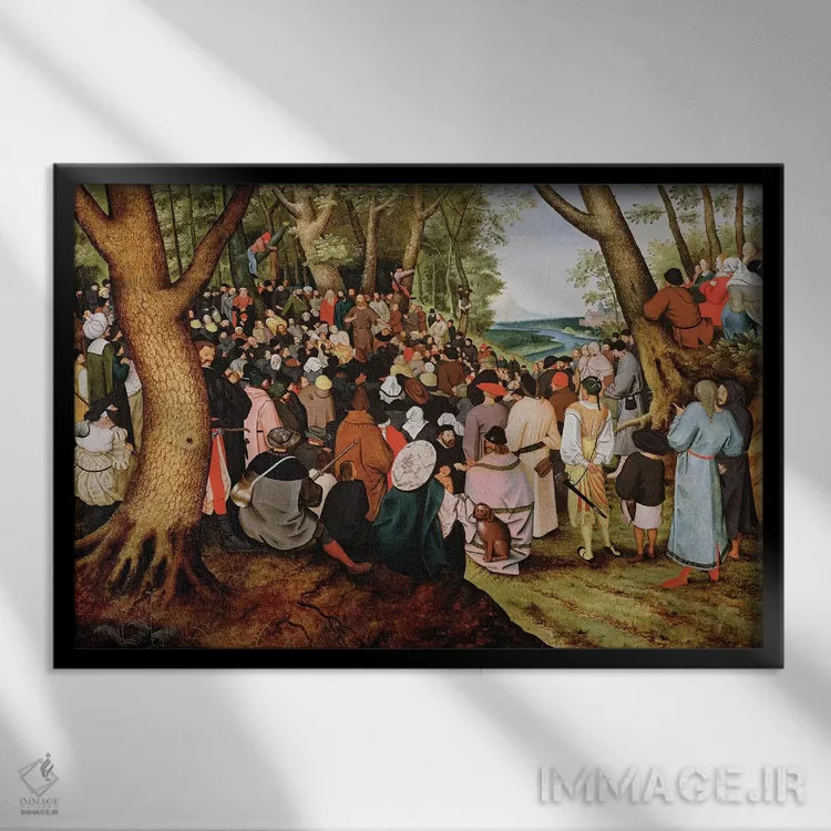 تابلو منظره با خطابهٔ یحیی تعمیددهنده (انجیل) اثر پییتر بروگل پسر (نقاش هلندی) - نمای قابدار مشکی