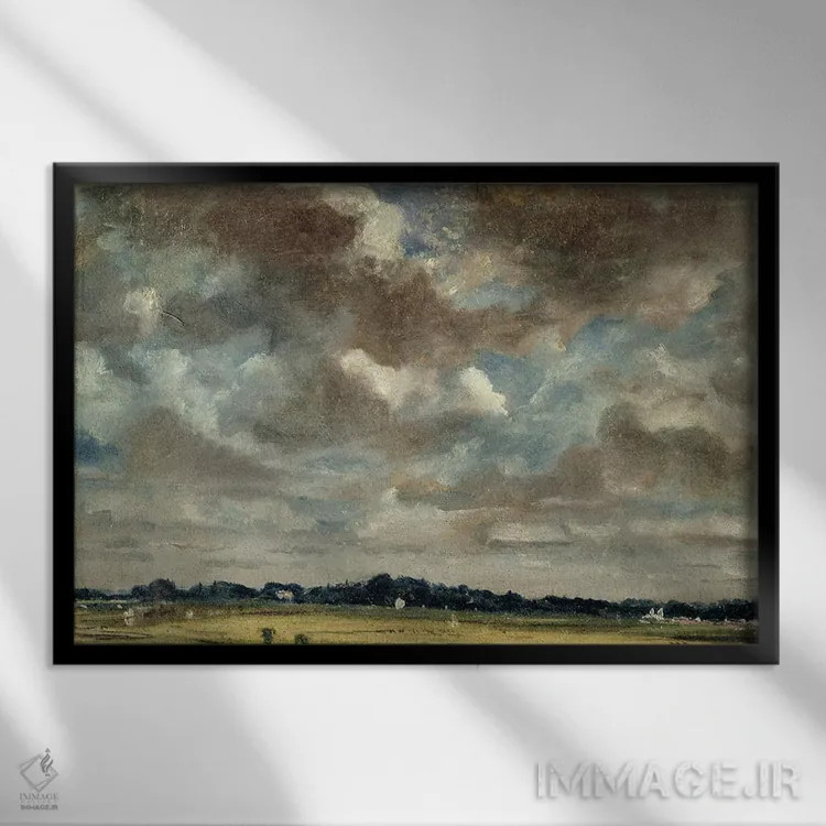 تابلو منظرهای وسیع با ابرهای خاکستری، حدود ۱۸۲۱ اثر جان کانستبل (نقاش انگلیسی) - نمای قابدار مشکی