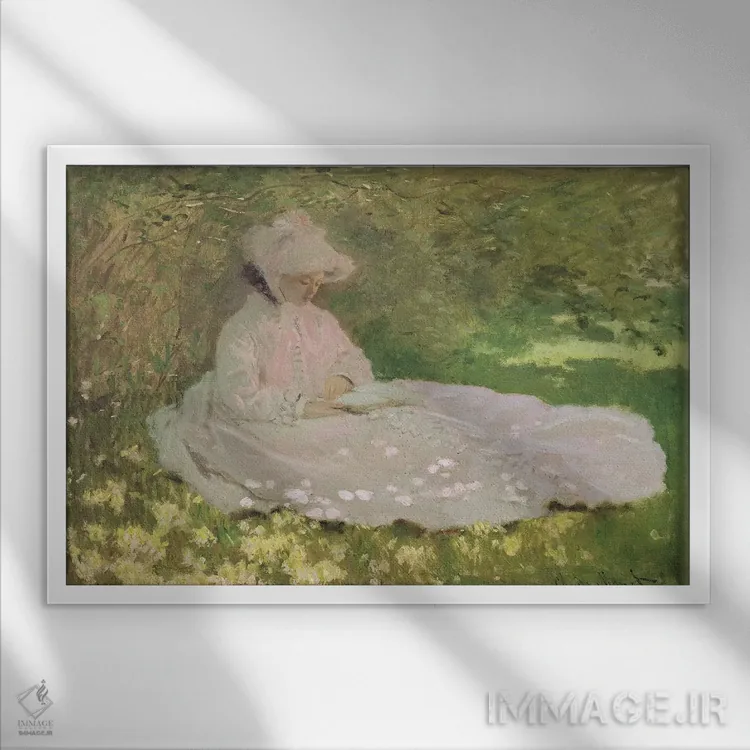 تابلو بهار، ۱۸۷۲ اثر کلود مونه (نقاش معروف فرانسوی) - نمای قابدار سفید