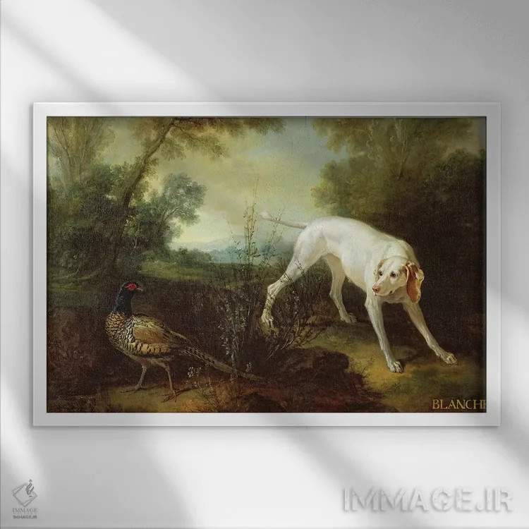 تابلو بلانش، مادهسگ دستیار شکار سلطنتی اثر ژان باتیست اودری - نمای قابدار سفید