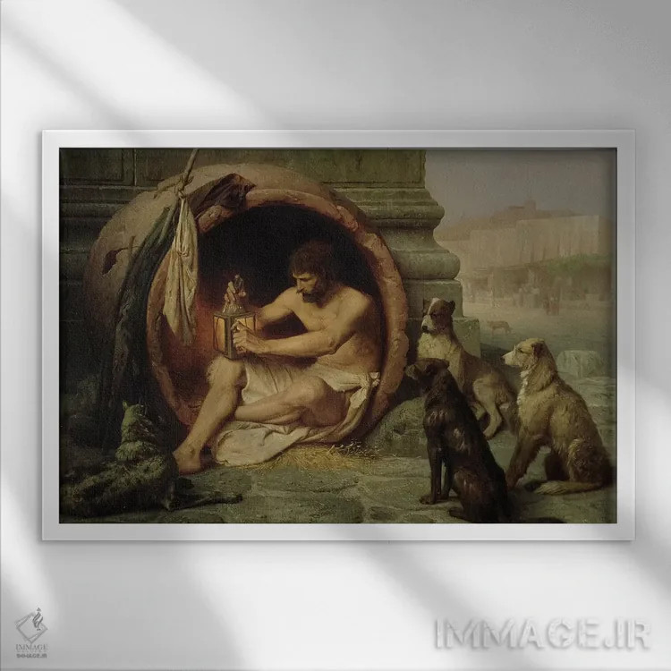 تابلو دیوجنس، ۱۸۶۰ (فیلسوف) اثر ژان لئون ژروم (نقاش فرانسوی) - نمای قابدار سفید