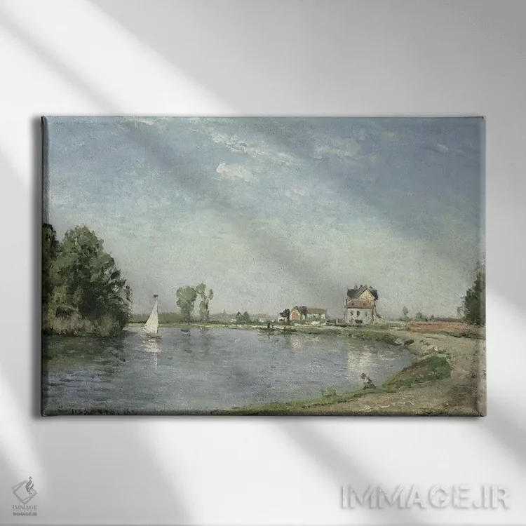 تابلو در کنار رودخانه، ۱۸۷۱ اثر کامی یِل پیسارو (نقاش فرانسوی امپرسیونیست) - نمای روبهرو روی دیوار