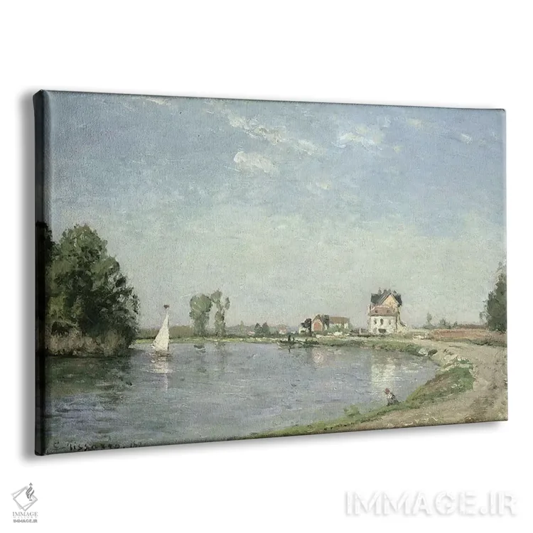 تابلو در کنار رودخانه، ۱۸۷۱ اثر کامی یِل پیسارو (نقاش فرانسوی امپرسیونیست) - نمای پرسپکتیو محصول