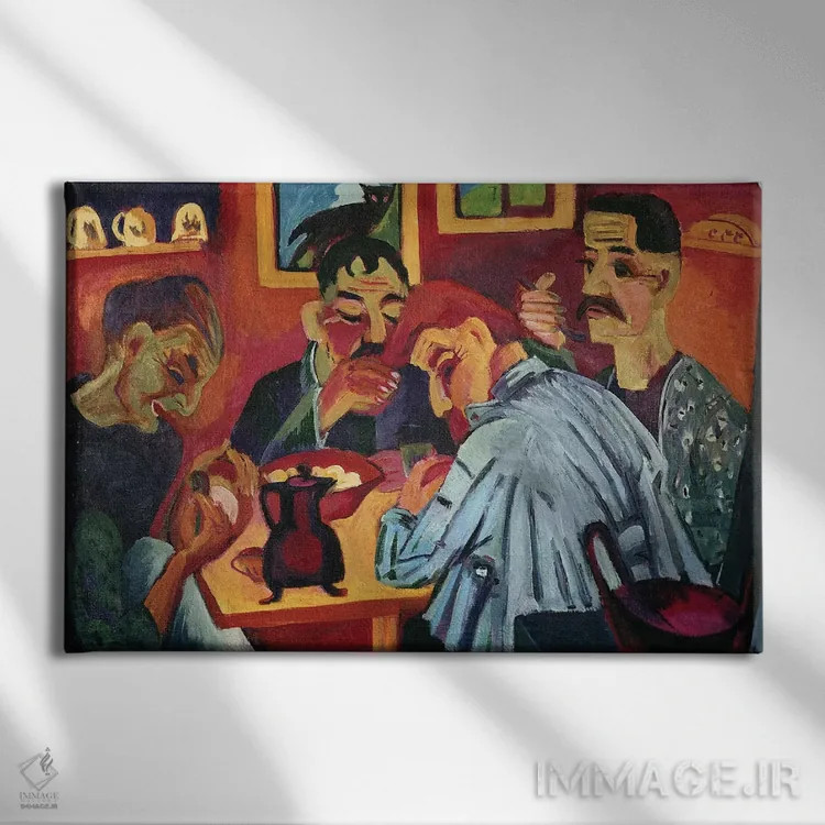 تابلو روستاییان در نیمروز، ۱۹۲۰ اثر ارنست لودویگ کیرشنر (نقاش اکسپرسیونیست آلمانی) - نمای روبهرو روی دیوار