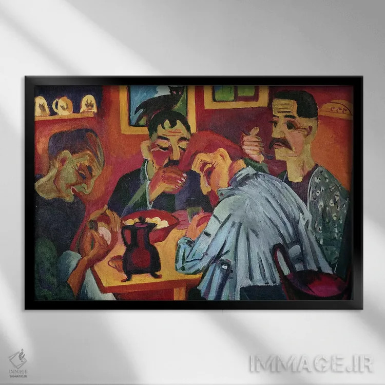 تابلو روستاییان در نیمروز، ۱۹۲۰ اثر ارنست لودویگ کیرشنر (نقاش اکسپرسیونیست آلمانی) - نمای قابدار مشکی