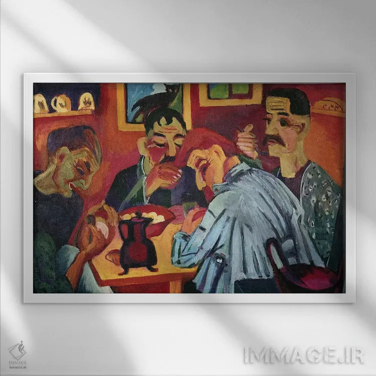 تابلو روستاییان در نیمروز، ۱۹۲۰ اثر ارنست لودویگ کیرشنر (نقاش اکسپرسیونیست آلمانی) - نمای قابدار سفید