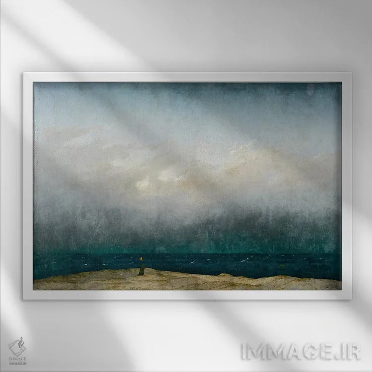 تابلو راهب در کنار دریا، ۱۸۰۹ اثر کاسپار داوید فریدریش (نقاش رمانتیک آلمانی) - نمای قابدار سفید
