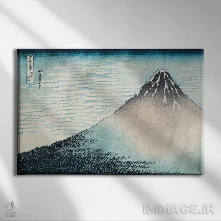 تابلو هوای صاف، صبح درخشان (کوه فوجی قرمز)، حدود ۱۸۳۰-۳۲ (موزه گیومه) اثر کاتسوشیکا هوکوسای (نقاش و هنرمند ژاپنی) - نمای روبهرو روی دیوار