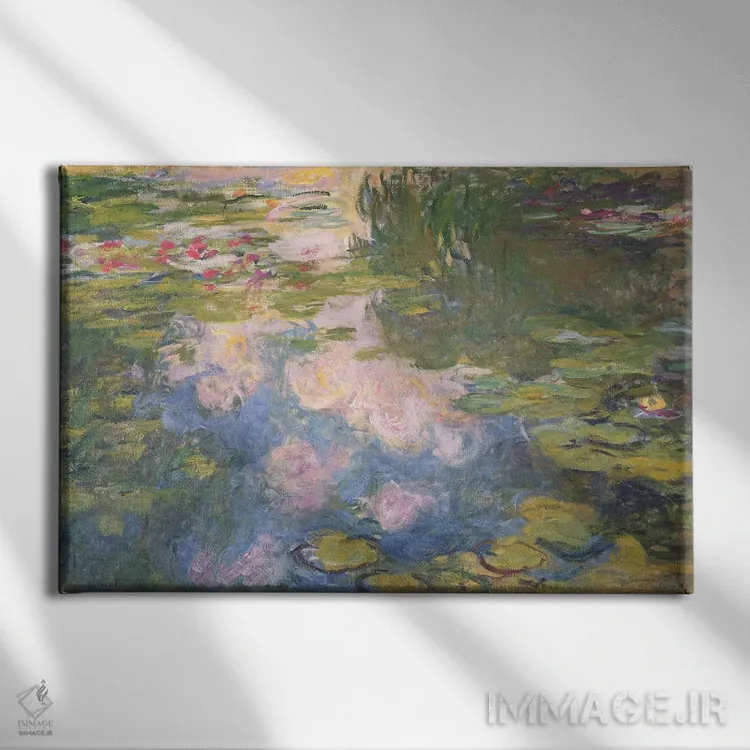 تابلو نیلوفرهای آبی، حدود ۱۹۱۹-۲۲ اثر کلود مونه (نقاش معروف فرانسوی) - نمای روبهرو روی دیوار