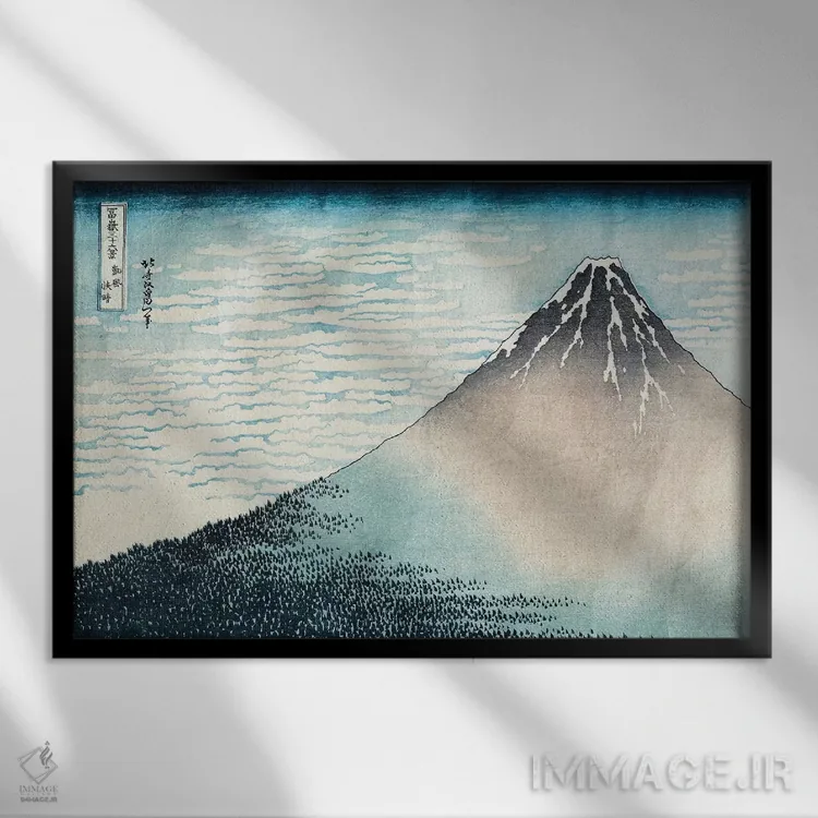 تابلو هوای صاف، صبح درخشان (کوه فوجی قرمز)، حدود ۱۸۳۰-۳۲ (موزه گیومه) اثر کاتسوشیکا هوکوسای (نقاش و هنرمند ژاپنی) - نمای قابدار مشکی