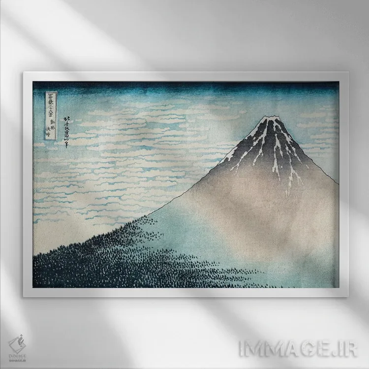 تابلو هوای صاف، صبح درخشان (کوه فوجی قرمز)، حدود ۱۸۳۰-۳۲ (موزه گیومه) اثر کاتسوشیکا هوکوسای (نقاش و هنرمند ژاپنی) - نمای قابدار سفید