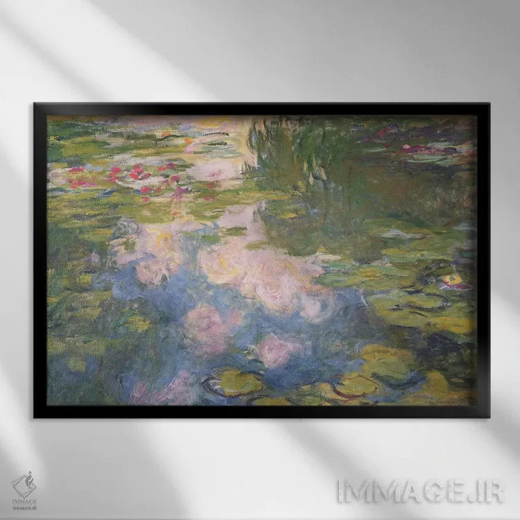 تابلو نیلوفرهای آبی، حدود ۱۹۱۹-۲۲ اثر کلود مونه (نقاش معروف فرانسوی) - نمای قابدار مشکی