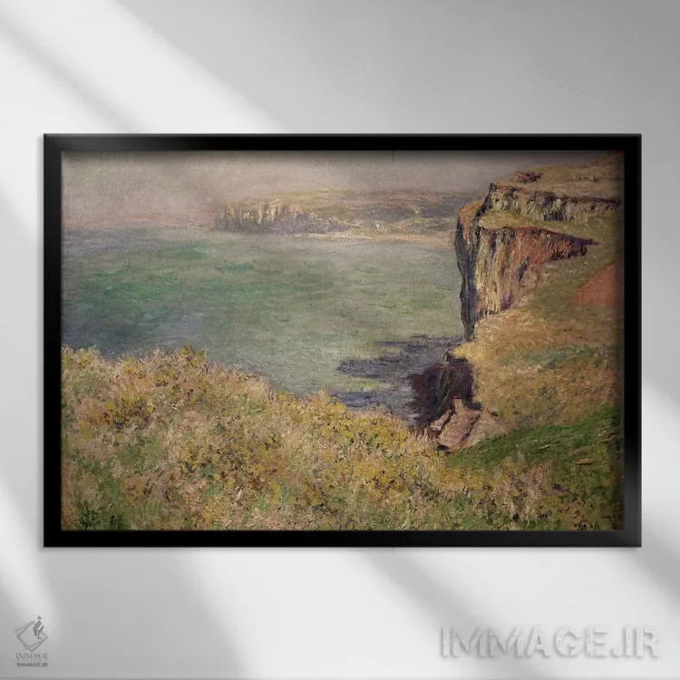 تابلو صخره در وارنژویل، ۱۸۸۲ اثر کلود مونه (نقاش معروف فرانسوی) - نمای قابدار مشکی