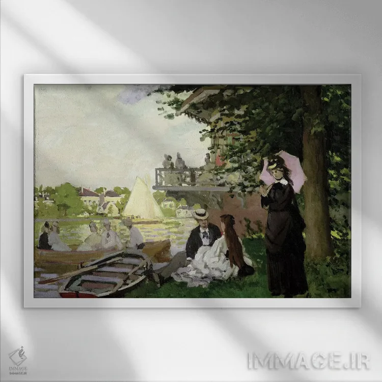 تابلو خانه باغ در کنار رودخانه زان، زاندام، ۱۸۷۱ اثر کلود مونه (نقاش معروف فرانسوی) - نمای قابدار سفید