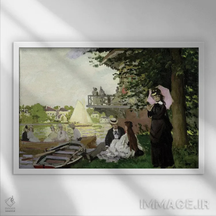 تابلو خانه باغ در کنار رودخانه زان، زاندام، ۱۸۷۱ اثر کلود مونه (نقاش معروف فرانسوی) - نمای قابدار سفید