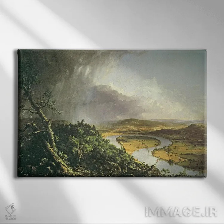 تابلو پیچ رودخانه (اوکسباو) اثر توماس کول (نقاش آمریکایی سبک منظره) - نمای روبهرو روی دیوار