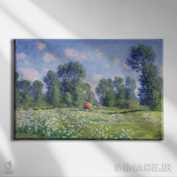 تابلو اثر بهار، ژیورنی، ۱۸۹۰ اثر کلود مونه (نقاش معروف فرانسوی) - نمای روبهرو روی دیوار