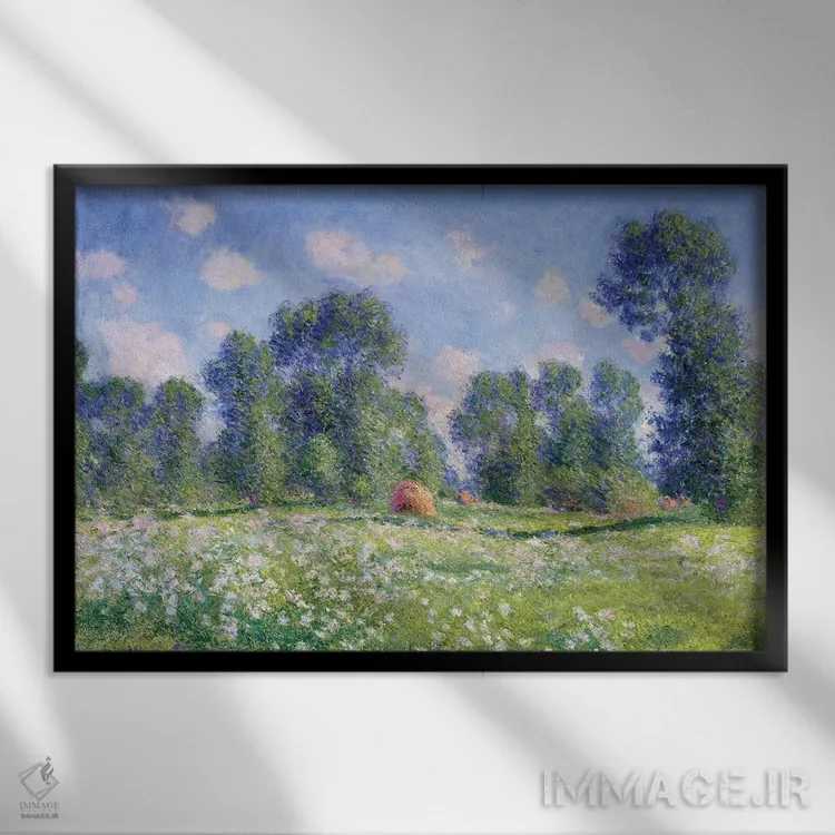 تابلو اثر بهار، ژیورنی، ۱۸۹۰ اثر کلود مونه (نقاش معروف فرانسوی) - نمای قابدار مشکی