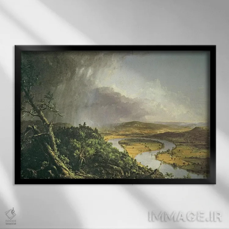 تابلو پیچ رودخانه (اوکسباو) اثر توماس کول (نقاش آمریکایی سبک منظره) - نمای قابدار مشکی