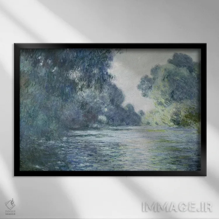 تابلو شاخه رود سن نزدیک ژیورنی، ۱۸۹۷ اثر کلود مونه (نقاش معروف فرانسوی) - نمای قابدار مشکی