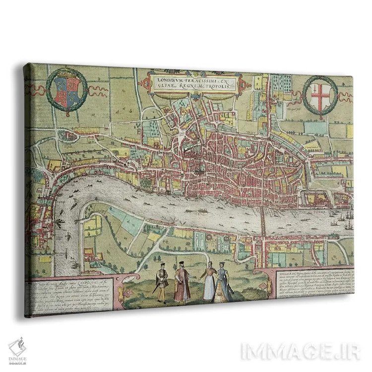 تابلو نقشه لندن، از کتاب "شهرهای جهان" اثر گئورگ براون اثر یوریس هوفناگل - نمای پرسپکتیو محصول