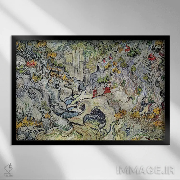 تابلو درهٔ پیرووله، ۱۸۸۹ اثر ونسان ون گوگ (نقاش مشهور هلندی پستامپرسیونیسم) - نمای قابدار مشکی