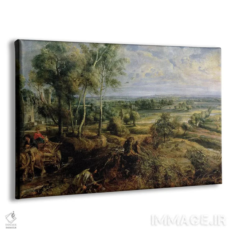 تابلو منظرهٔ پاییزی با چشمانداز هت استین در صبح زود، حدود ۱۶۳۶ اثر پیتر پل روبنس - نمای پرسپکتیو محصول