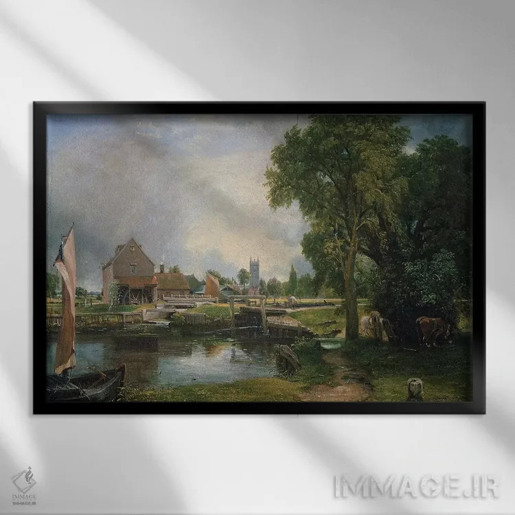 تابلو سد و آسیاب دادهم، ۱۸۲۰ اثر جان کانستبل (نقاش انگلیسی) - نمای قابدار مشکی
