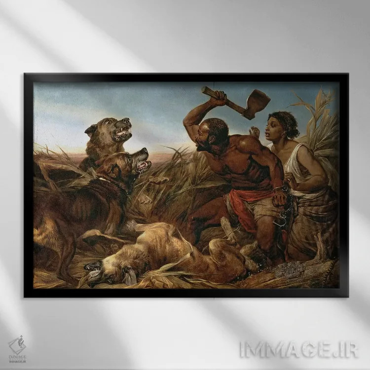 تابلو بردگان تحت تعقیب، ۱۸۶۲ اثر ریچارد انسدل - نمای قابدار مشکی