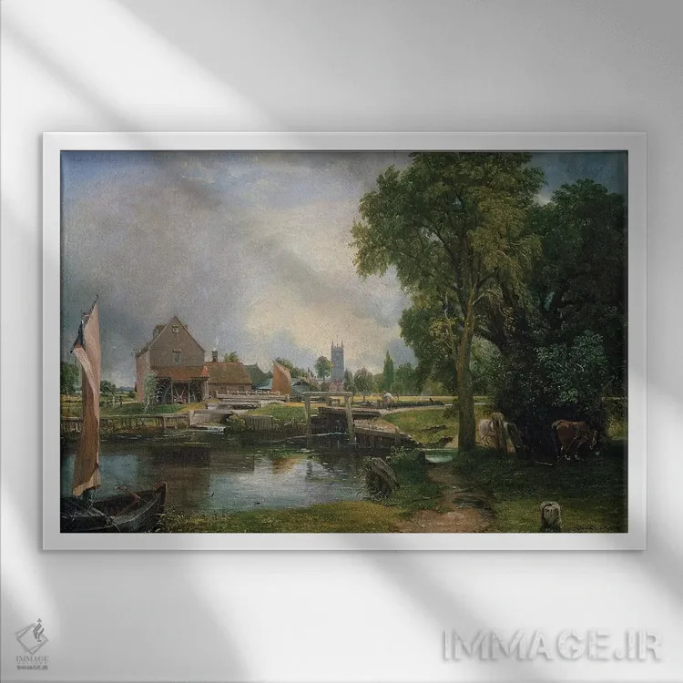 تابلو سد و آسیاب دادهم، ۱۸۲۰ اثر جان کانستبل (نقاش انگلیسی) - نمای قابدار سفید
