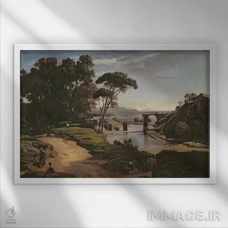 تابلو پل نانی، حدود ۱۸۲۶-۲۷ اثر ژان باتیست کامیل کورو - نمای قابدار سفید