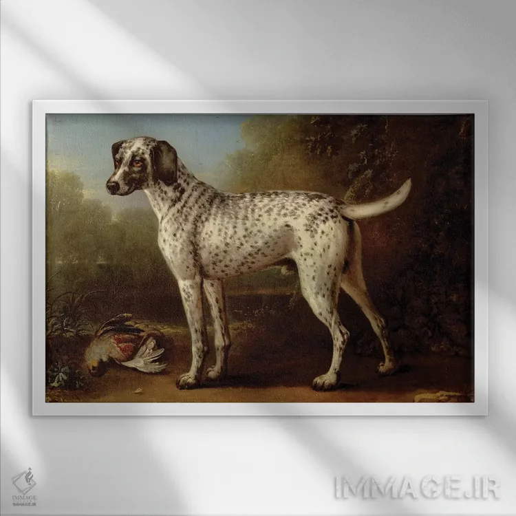 تابلو سگ شکاری خاکستری خالدار، ۱۷۳۸ اثر جان ووتون - نمای قابدار سفید