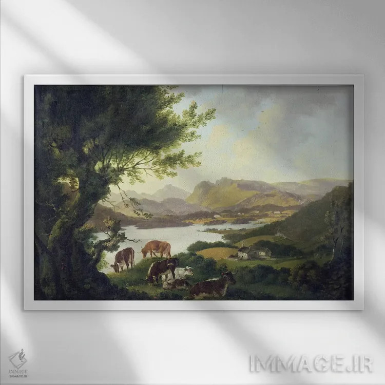تابلو دریاچه ویندمر (انگلیس) اثر جولیوس سزار ایبتسون - نمای قابدار سفید