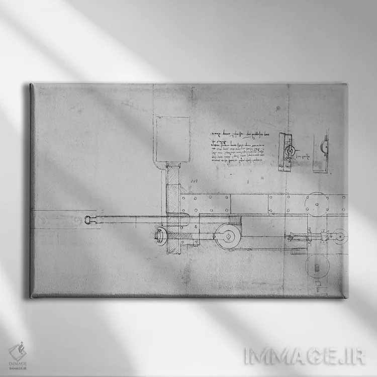 تابلو نمودار یک پیچ مکانیکی اثر لئوناردو داوینچی (نقاش و مخترع ایتالیایی) - نمای روبهرو روی دیوار